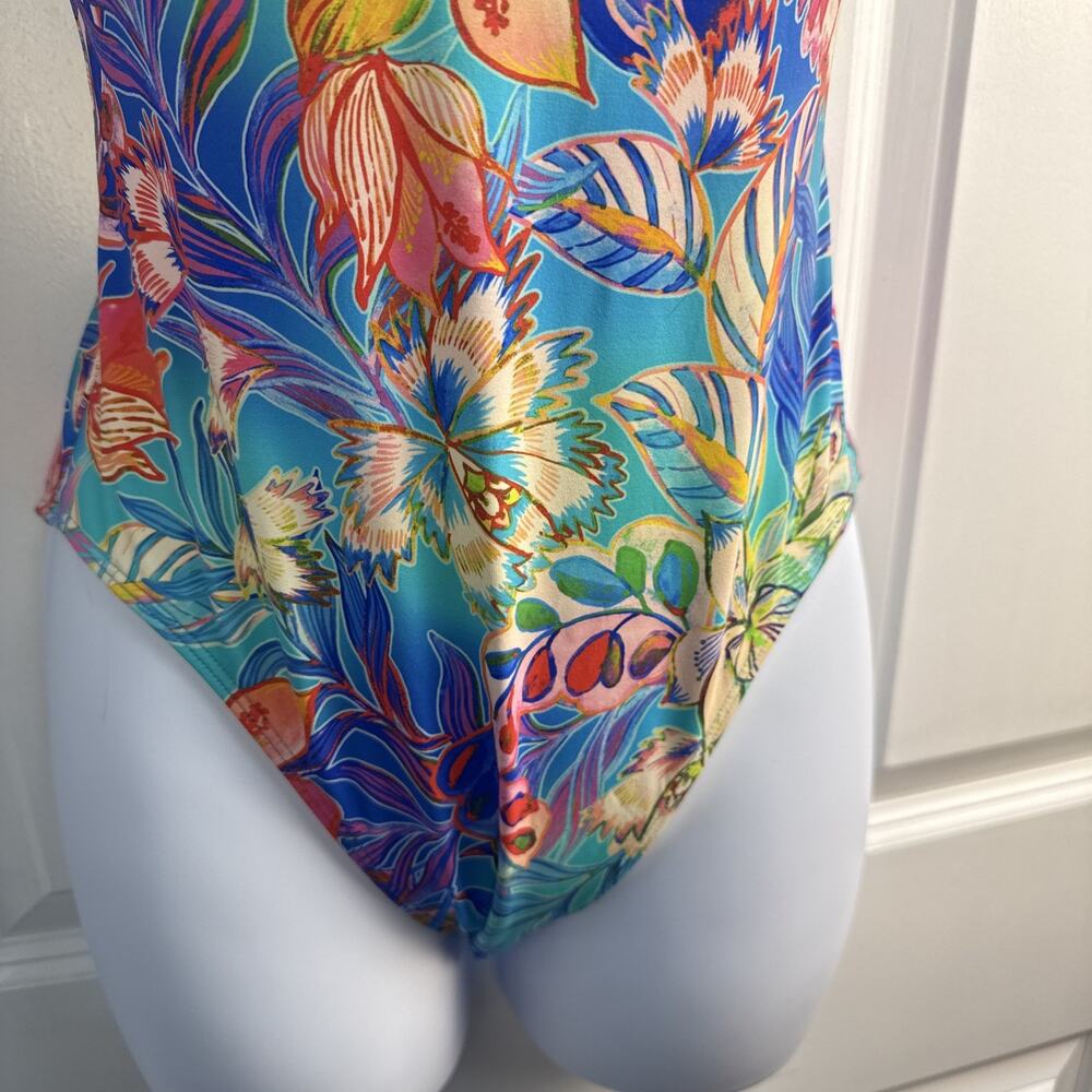 Johnny Was Size Small Helena Halter One Piece Swimsuit Blue Floral NWT $198 - Picture 5 of 11